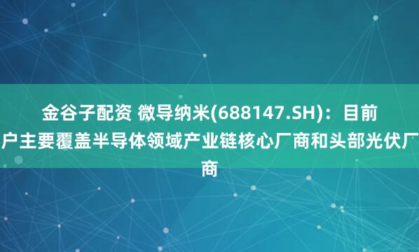 金谷子配资 微导纳米(688147.SH)：目前客户主要覆盖半导体领域产业链核心厂商和头部光伏厂商